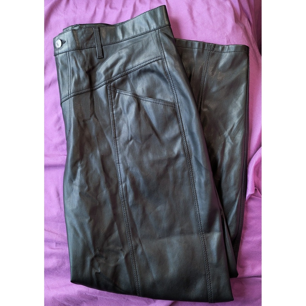 Zara Black Faux Leather Jeans Trousers Size XL 12 Pleather Skinny Fit